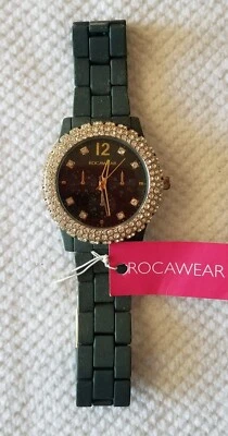 NIB Rocawear Flat Gray Watch Crystal Bezel Faux Chronograph Link Band Runs - Image 1 of 4