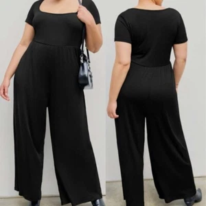 Cider Jumpsuit Size 2XL Black Scoop Neckline Short Sleeve Wide Leg Curve & Plus - Picture 1 of 15