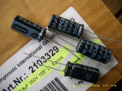 25 x ELKO  6,8µF 6,8uF 350V  EPCOS / Siemens , Long Life , 10x20mm, 105° , NEU ! - Bild 1 von 4