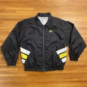 Adidas Jacket Mens XL Black Yellow Colorblock Nylon Windbreaker Full Zip Mesh - Picture 1 of 16