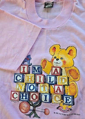 Vintage T-Shirt Youth 14-16 90s Pro Life Teddy Bear Burger USA Single Stitch - Image 1 of 4