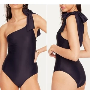 J. Crew Bow Tie One Shoulder one-piece Swim Suit Women’s size 14 navy blue - Picture 1 of 7