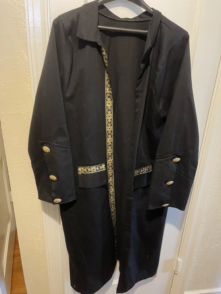 Pirate Renaissance SCA Cosplay Abrigo Largo Negro Para Hombre Borde Dorado Botones XL Foto 1 de 4