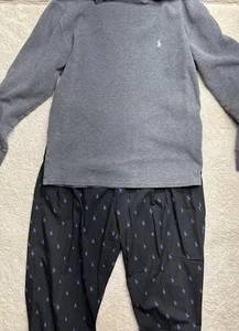 Polo Ralph Lauren Sleepwear Pajama Set Grey Top Black Bottom Purple Ponies Sz LG - Picture 1 of 5