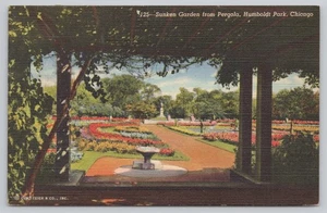 Linen Postcard Sunken Gardens Humbolt Park Chicago Illinois - Picture 1 of 2