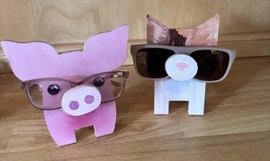 Animal Glasses Display Rack Wooden Stand Eyeglasses Holder- 2 set- cat and pig - Picture 1 of 6