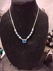 Halskette Sterlingsilber und blauer Stein 18 Zoll - Bild 1 von 8