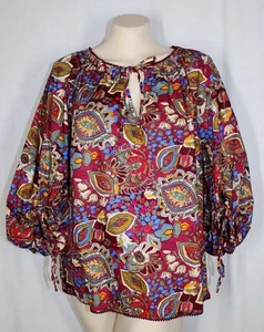 Sundance Large Colorful Folkloric Belladona Print Balloon Sleeve Tunic Top - Picture 1 of 7