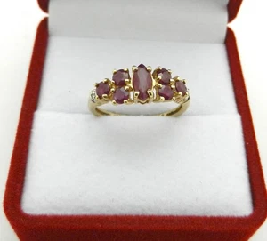 Vintage Cluster Marquise Cut Ruby Ring with Diamond Accent, 10k Gold, size 6.75 - Picture 1 of 11
