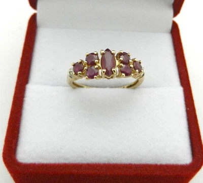 Vintage Cluster Marquise Cut Ruby Ring with Diamond Accent, 10k Gold, size 6.75 - Image 1 of 4