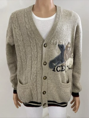 Iceberg Italy L-XL Beige Pure Virgin Wool Button Cardigan Jumper No Seal Cull - image 1 of 4