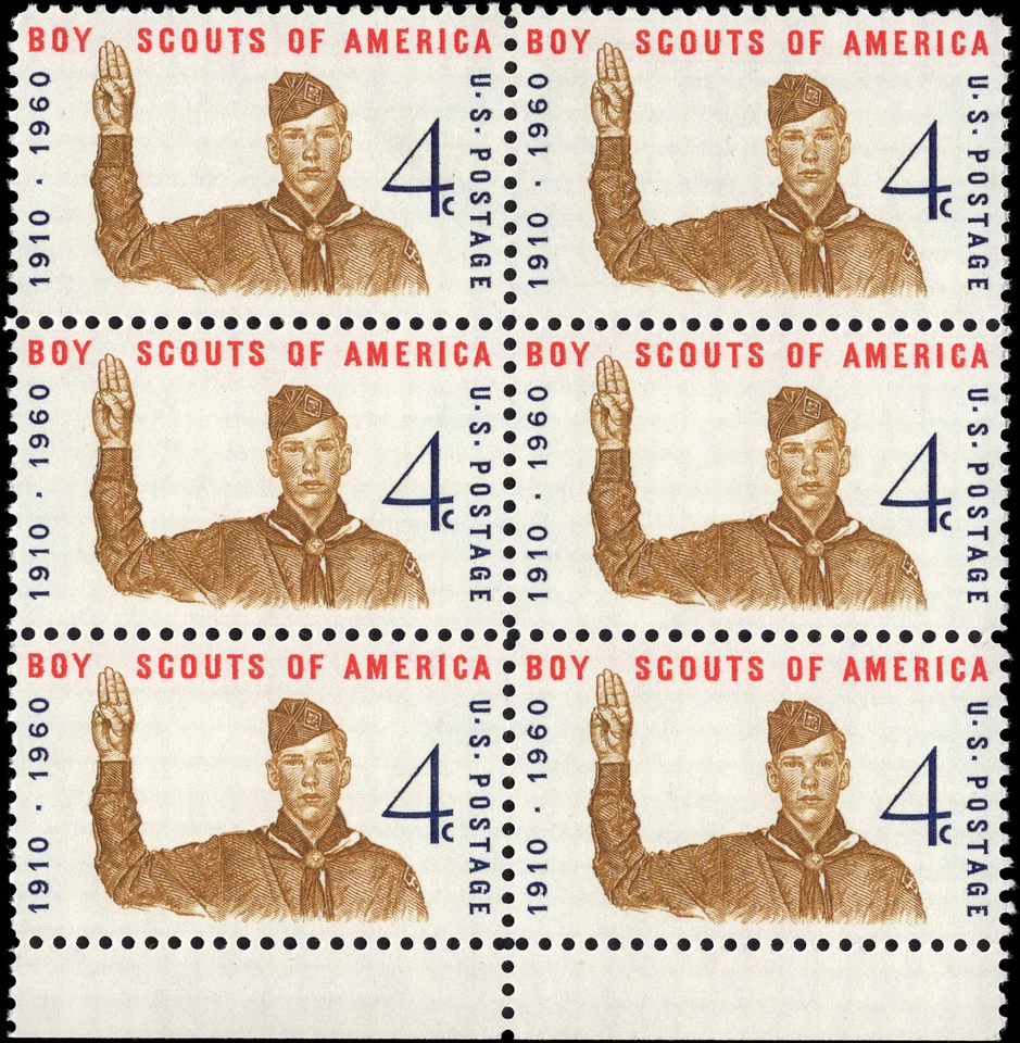 US Scott # 1145, Boy Scouts of America, Block of (6) 1960 4¢ Stamps, MNH - Image 1 of 1