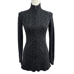 Ibex Juliet Merino Wool Zip Front Sweater Jacket XS Black Grey Tunic Length - Picture 1 of 10