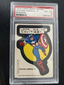 1975 Topps Comic Book Heroes Stickers Capitan America - 2 Marvel PSA 8 - Picture 1 of 3