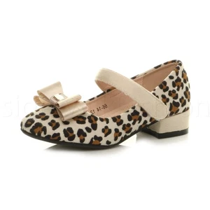 Mädchen Kinder Kinder Freizeit Party Flats Leopardenmuster Schleife Mary Jane Schuhe Gr. - Bild 1 von 16