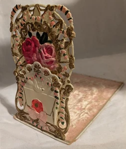 Antique Mechanical Pop-Up Valentine Doves Roses Stand-Up Die-Cut Postcard 1900s - Picture 1 of 5