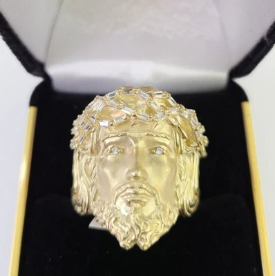 Anillo Cabeza Jesús REAL 10K Estilo Banda Hombres Oro Amarillo Genuino Foto 1 de 4