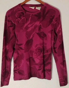 St John’s Bay Women's Pink Purple Floral Long Sleeve Cotton Blouse Size Large - Picture 1 of 9