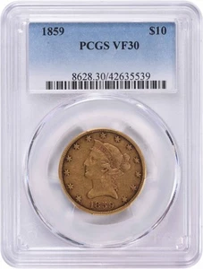 1859 $10 Gold Liberty Head VF30 PCGS - Picture 1 of 4