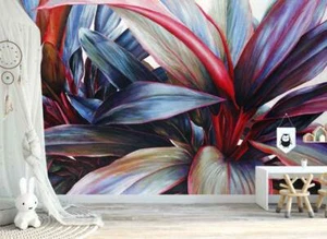 Tropical Flower Blossom Leave Wall Mural Paper Nursery Art Decor Decal Gift B39 - Picture 1 of 7