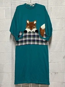 Adonna Leisurewear Jersey Nightgown W/Cute Fuzzy Fox•Sz. Small•VINTAGE!🦊 - Picture 1 of 22