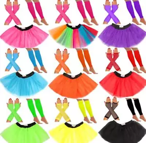 WOMENS TUTU SKIRT SET NEON LEGWARMERS GLOVES 80'S FANCY DRESS HEN PARTY 8-22 UK - Picture 1 of 11