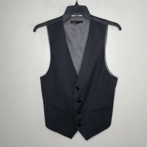 THEORY Vest Men 38 Striped Wool Waistcoat Cinch-Back Formal Charcoal Classic - Picture 1 of 10
