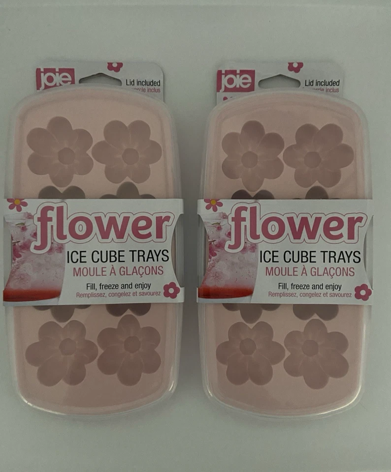 Set of TWO (2) JOIE Flower ice cube tray mold with lid Pale Pink Dishwasher Safe