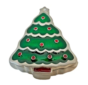 Vintage schwere Metall bemalte Weihnachtsbaum Schmuckschatulle 3,75 x 3 x 1" - Bild 1 von 6