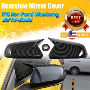 Carbon Fiber Horn Style Rearview Side Mirror Cover Cap For Ford Mustang 2015-21 - Imagen 1 de 10