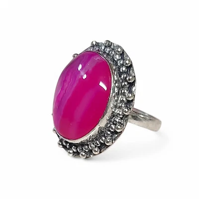 Anillo de ágata Botswana rosa para dama de ley 925 talla 8,5 Foto 1 de 4
