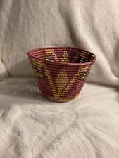 Coil Basket Southwest Round Hand Woven Red And Yellow 6 X 9 X 5.5