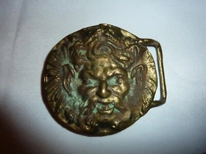 Green Man Wicca Spirit Goblin Elf Solid Brass Artist "Tiny" Vintage Belt Buckle - Bild 1 von 5