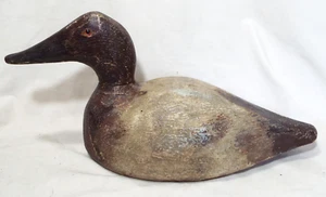 Old WOODEN Brown & Grey Flat Bottom DUCK DECOY Glass Eyes Orig Paint Marked CT - Picture 1 of 9
