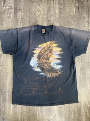 Camiseta negra vintage años 90 emblema 3D puntada única águila calva adulto XL AOP descolorida Foto 1 de 4