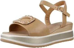 SPACE MODA 19236 SANDALI SCARPE DONNA FIBBIA CINTURINO PELLE ZEPPA CAMEL - Imagen 1 de 1