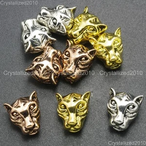 Solid Metal Leopard Head Bracelet Necklace Connector Charm Beads Gold Silver - Picture 1 of 13