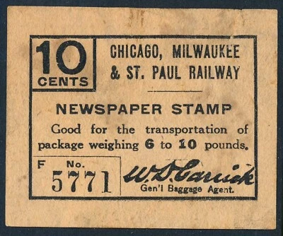 Estampilla de periódico ferroviario de Chicago, Milwaukee y St. Paul 10 centavos Foto 1 de 4