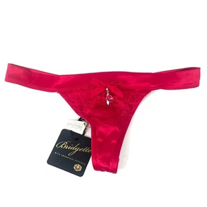Honey Birdette Bridgette Thong Size XS Red Satin Swarovski Crystal Lace Trim New - Picture 1 of 8