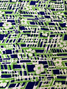 Light Weight Polyester Fabric Large Bright Blue green Floral Mod Print 2 yds x45 - Picture 1 of 4