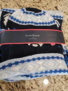 New 50$ Club Room Men's Regular Bulldog Beanie Hat & Scarf Set Blue Knit Acrylic - Picture 1 of 5