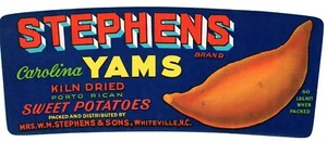 ORIGINAL YAMSWURZELKISTE ETIKETT 50ER JAHRE WHITEVILLE NORTH CAROLINA STEPHEN STEPHENS  - Bild 1 von 1