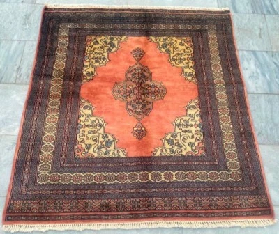Afghan Rug, Vintage Mini Rug, Turkish Rug, Boho Rug, Oushak Design Rug  4x4 ft - Image 1 of 4