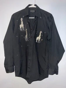 Vintage Men’s Small (14.5) long sleeve buttoned SHIRT giraffe animal bedazzled - Picture 1 of 4