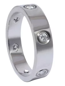 Cartier Love Ring 6 Diamonds 18k White Gold Classic Band Size 65 - Picture 1 of 7