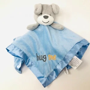 Baby Kiss Gray Puppy Dog Lovey Security Blanket Hug Me Blue Satin Back - Picture 1 of 6