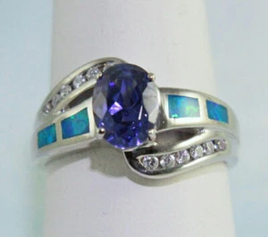 Laborgefertigter Feueropal mit Oval 8 x 6 mm Laborgefertigter Tansanit Ring Sterling #8 - Bild 1 von 2