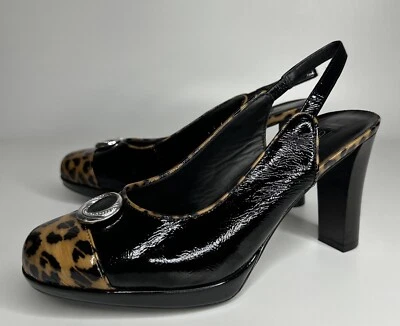 Brighton Babs Slingback Patent Leather Leopard Print Heels/Pumps SZ 9 - Image 1 of 4