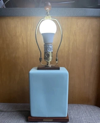 Ralph Lauren Turquoise Blue Crackle Porcelain Table Lamp w/ & Wood Base & Finial - Image 1 of 4