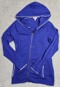 Womens Lilly Pulitzer Blue Knit Long Sleeve Full Zip Pockets Hoodie Large - Picture 1 of 11